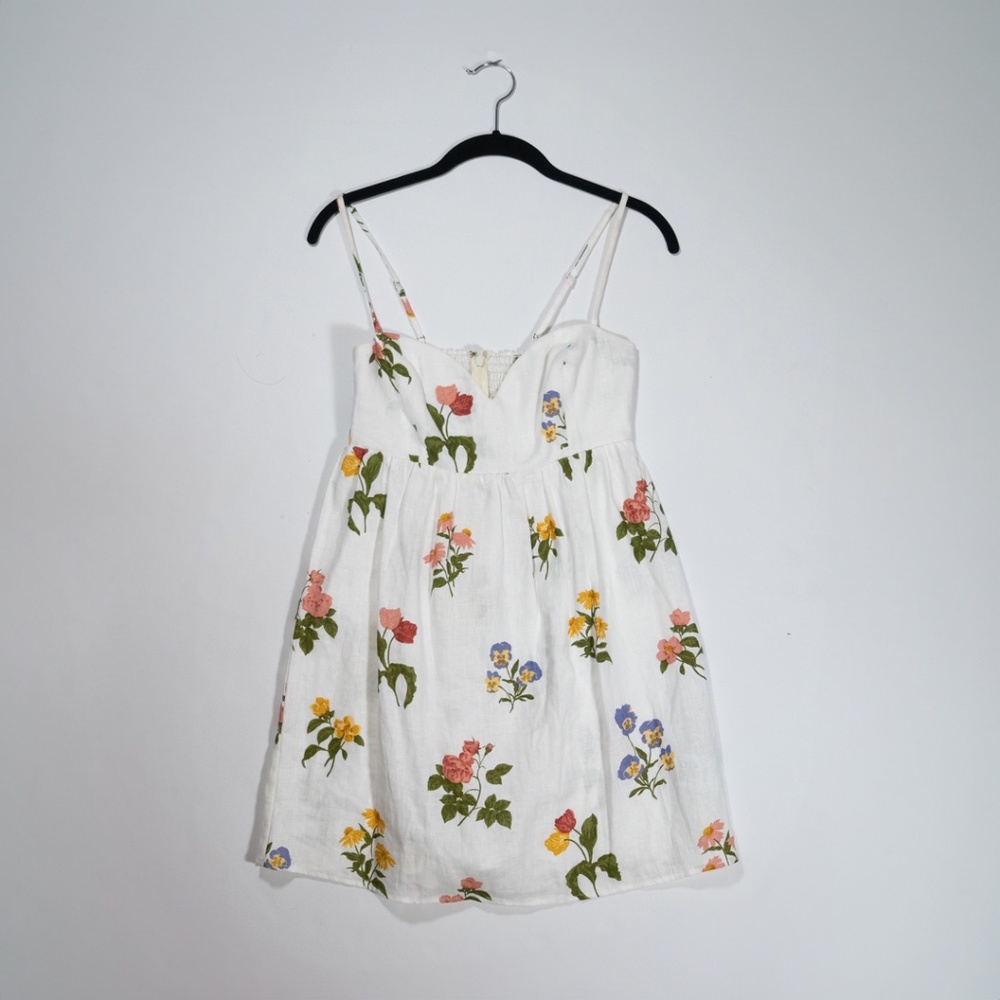 Reformation White Mini Dress with Multicolor Floral Print - Size 0